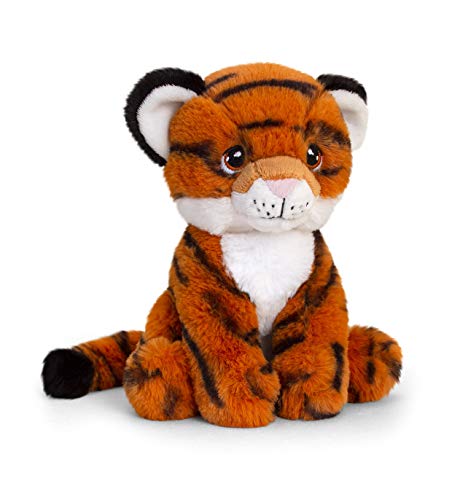 Keeleco Keel Toys SE6230 Plüschtier Tiger sitzend, ca. 18 cm, aus recycelten Materialien, Augen aufgestickt aus Baumwolle von Keel Toys