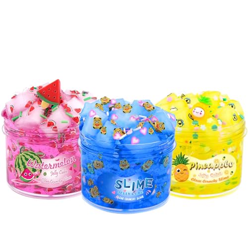 Slime-Set – 3 Pack Jelly Cube Transparenter Knuspriger Schleim mit blauem Charm, Wassermelone und Ananas, niedliches und aesthetisches Anti-Stress-Spielzeug für Mädchen und Jungen, lustige Slime-Set – 3 Pack Jelly Cube Transparenter Knuspriger Schleim mit blauem Charm, Wassermelone und Ananas, niedliches und aesthetisches Anti-Stress-Spielzeug für Mädchen und Jungen, lustige von JAiiMen