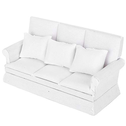 1:12 Puppenhaus-Sofa, Mini-Puppenhaus-Möbel mit 3 Kissen für Puppenhaus-Wohnzimmerdekoration (White) von Keenso