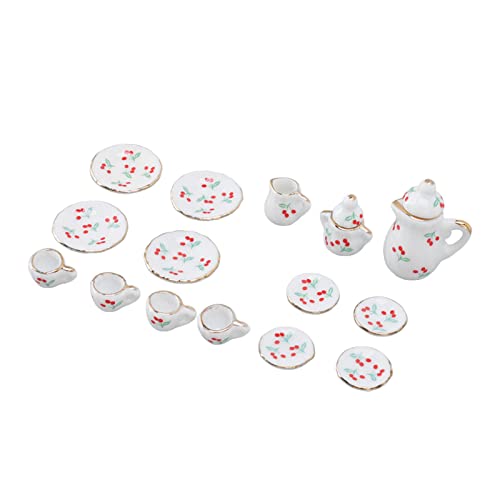 15-teiliges Mini-Teetassen-Set aus Keramik für Puppenhaus, Miniatur-Modell-Requisiten mit Exquisitem Design (Typ B) von Keenso