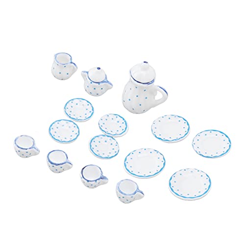 15-teiliges Mini-Teetassen-Set aus Keramik für Puppenhaus, Miniatur-Modell-Requisiten mit Exquisitem Design (Typ D) von Keenso