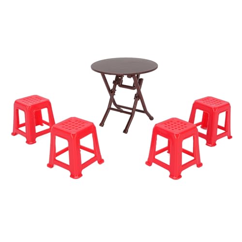 Dollhouse Tischstuhlmöbel Set, 1:12 Dollhouse Tisch und Hocker Miniatur -Puppenhauszubehör mit 4 PCs Roten Stühle Falten Rund Tisch Dollhouse Tischstuhlmöbel Set, 1:12 Dollhouse Tisch und Hocker Miniatur -Puppenhauszubehör mit 4 PCs Roten Stühle Falten Rund Tisch von Keenso