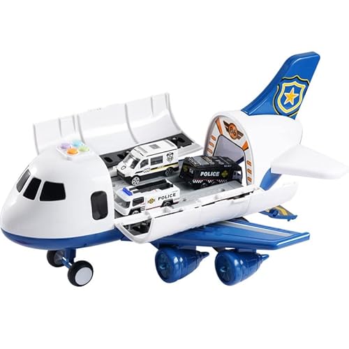 Flugzeugspielzeug, Flugzeug des Flugzeugmodells mit Lichtern und 6 -pcs -Legierungsauto für Jungen und Mädchen (Polizeithema) von Keenso