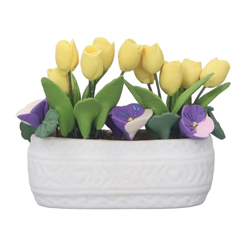 Keenso 1:12 Miniatur-Topfpflanze, Lebensechte Miniatur-Topfpflanze, Blumen-Ton für Puppenhaus-Zubehör von Keenso