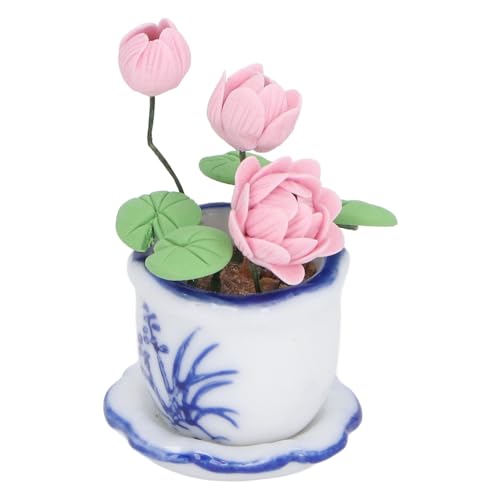 Keenso 1:12 Puppenhaus-Topfpflanze, Blume, Miniatur-Pflanzenmodell für Puppenhaus-Gartendekoration von Keenso