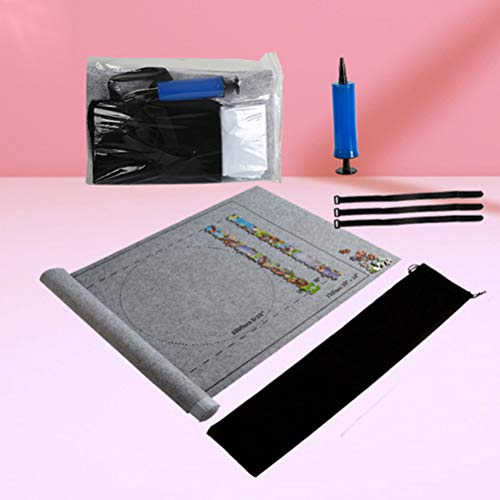 Keenso 1500 Stücke Puzzlematte, Tragbare Filzmatte mit Großer Kapazität mit Lebendiger Farbsortierung, 26 X 46 Zoll, Anpassbare Befestigungsbänder, Bequemer Aufblasbarer Röhrchen, Organisierter (GRAY) von Keenso