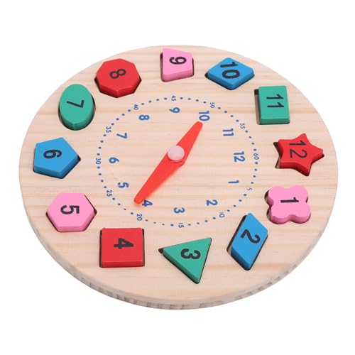 Keenso Buntes Holzunterrichtsuhr mit Formen und Zahlen, Zeitlernen für die Vorschule von Keenso