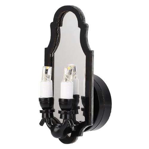 Keenso Dollhouse, Spiegelwandlampe, Doppelkopfspiegel, Schwarzer Rahmen, LED -Licht, 1:12 Skala, CR1632 Batterie Enthalten, Geeignet für Dollhouse Maker von Keenso