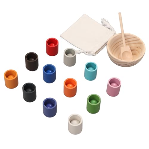 Keenso Farbsortierspielzeug aus Holz mit Bechern für die Entwicklung der Feinmotorik, Farberkennung und -Zuordnung, Fantasievolles Spielen, Langlebige Konstruktion (w-120.6) von Keenso