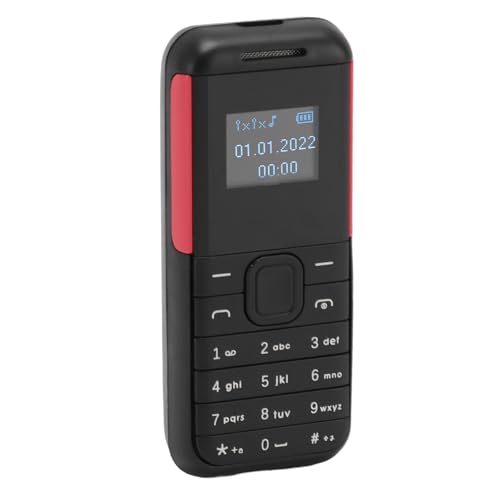 Keenso Kleines Winziges Mobiltelefon 2 in 1 Music Player Dual SIM Standby GSM Basic Phone, Health -Bewusstsein -Telefon für , 0,66 Zoll Bildschirm 1 X Mobiltelefon (Schwarz Rot) von Keenso