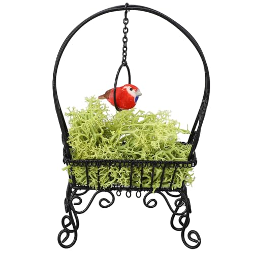 Keenso Mini Stehender Vogelring, 1:12 Metallvogelschwung mit Künstlichem Gras, Freistehende Vogeldekoration für Dollhouse -Garten und Kinderspiele, Ideal für Kreatives Spielen (Black) von Keenso