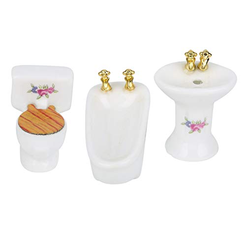 Keenso PUPPENHAUS-Miniatur-Badezimmer-Set, 1 24 PUPPENHAUS-Miniatur-BADEZIMER-Set, Simulation Keramik-BADEWANNE, WC, WASCHBECEN (REINSE Weiß (Rose) von Keenso