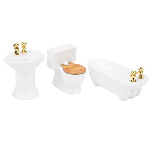 Keenso PUPPENHAUS-Miniatur-Badezimmer-Set, 1 24 PUPPENHAUS-Miniatur-BADEZIMER-Set, Simulation Keramik-BADEWANNE, WC, WASCHBECEN (REINSE Weiß (White) von Keenso