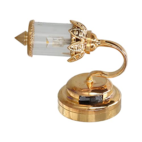Keenso Puppenhaus-Miniatur-Lampe, Maßstab 1:12 Puppenhaus-Lampe, Goldenes Metall, Transparenter Lampenschirm, Miniatur-Puppenhaus-Lampen-Dekoration Simulationsmöbel von Keenso