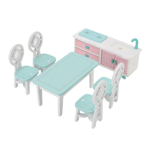 Puppenhaus Möbel Set, 4 Stühle 1 Tisch 2 Schubladen Mini Haus Möbel für Spielhaus Zubehör von Keenso