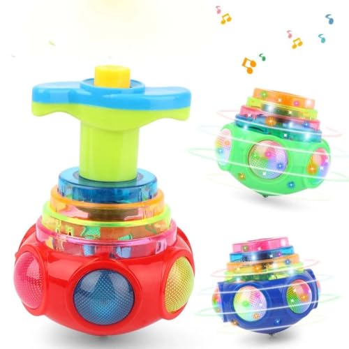 2 Stück Glitzer UFO Musik Glänzendes KreiselSpielzeug, Leuchtender Kreisel, Leuchtet Spielzeug mit LED Lichtern und Musik Fidget Neuheit Spielzeug, Leuchtender Kreisel für Kinder, Zufällige Farben von Keeplus