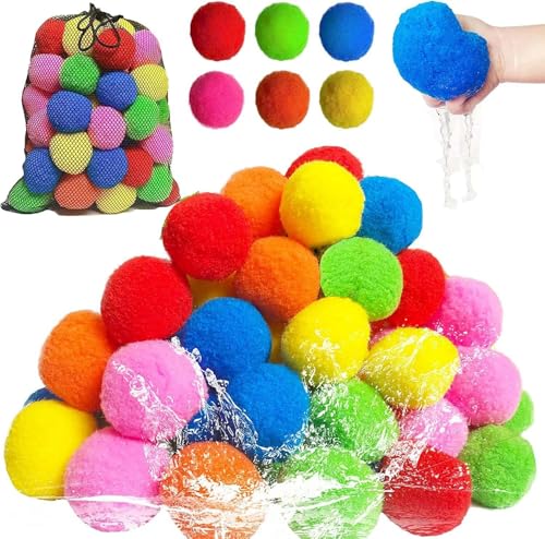 60 Stk Wiederverwendbare Wasserschwammkugeln, Wasserbomben Wiederverwendbar, Splash Bälle, Bunt Baumwoll Wasserbomben, Wiederverwendbare Wasserbomben, Wasserschlacht Bälle, Wasserspielzeug für Pool 60 Stk Wiederverwendbare Wasserschwammkugeln, Wasserbomben Wiederverwendbar, Splash Bälle, Bunt Baumwoll Wasserbomben, Wiederverwendbare Wasserbomben, Wasserschlacht Bälle, Wasserspielzeug für Pool von Keeplus