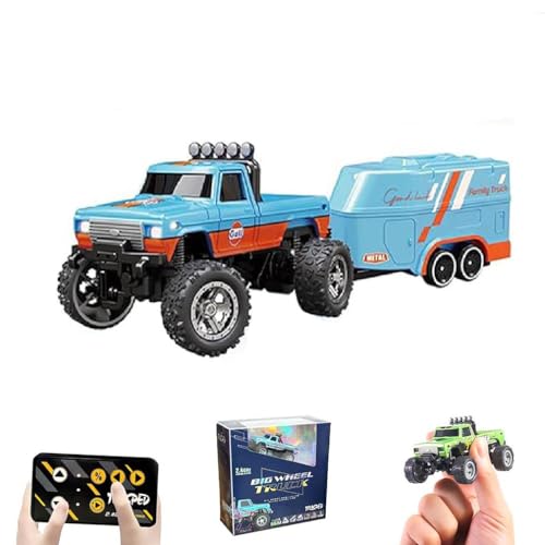 Bigfoot Monster Buggy, Ferngesteuertes Auto, Monster Truck Spielzeug, Monstertruck 2.4GHz,1:64 Mini RC Monster Trucks mit Anhänger, wiederaufladbarer Mini RC Monster Trucks Für Kinder (Blau) von Keeplus