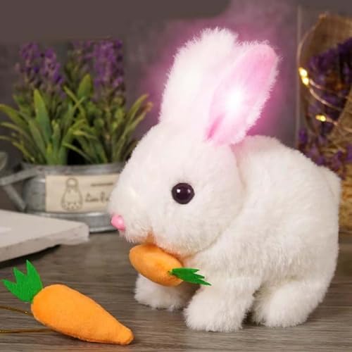 Bunby - My Realistic Bunny Toy,Realistic Bunny Toy for Kids,Hüpfendes Kaninchen,Hüpfendes Kaninchen Spielzeug,Interaktives Haustier Plüschhasenspielzeug,Plüschhase für Ostern Weihnachtstag (Weiß) von Keeplus