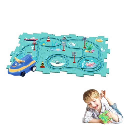 Children's Educational Puzzle Track Car Play Set, Puzzle Spielzeugauto, Auto Spielzeug Autorennbahn Spielzeugauto DIY-Puzzlebahn für Kinderspielzeug DIY-Route Cars Spielzeug für Kinder (D) von Keeplus
