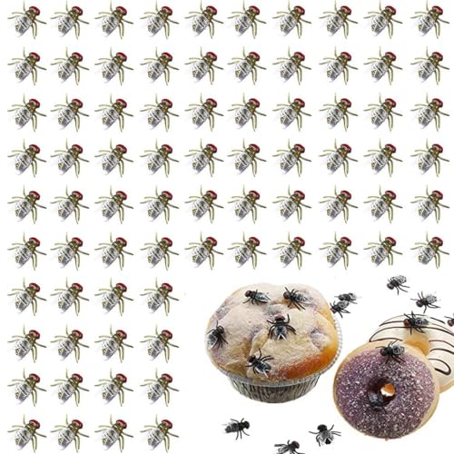 Mini Plastic Flies Simulated Insects,Plastik Fliegen Spielzeug, Plastikfliegen, Kunststoff Fliegen Spielzeug, Fake Flies Modell, Insekten Plastik Spielzeug, Tricky Toy Horror Halloween Dekor (Gold) von Keeplus