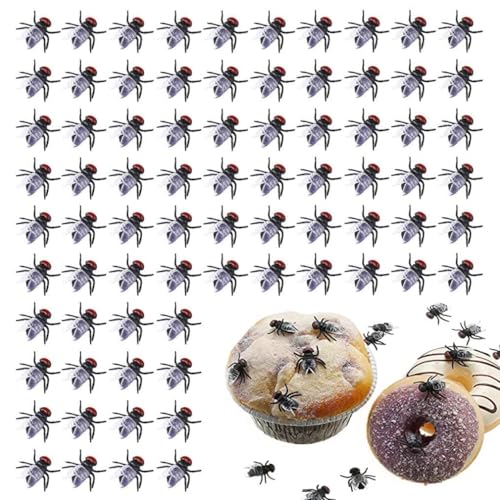 Mini Plastic Flies Simulated Insects,Plastik Fliegen Spielzeug, Plastikfliegen, Kunststoff Fliegen Spielzeug, Fake Flies Modell, Insekten Plastik Spielzeug, Tricky Toy Horror Halloween Dekor (Schwarz) von Keeplus