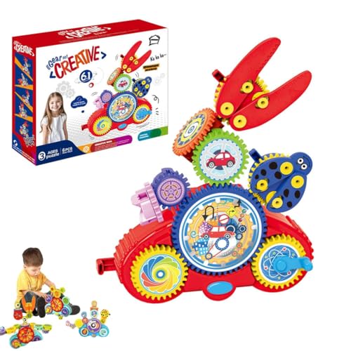 Serifik Creative Learning Building Blocks - Four Styles,Serifik Building Blocks,Gears Schaltung Einsteiger-Bausatz,Zahnrad-Baukasten,Vielseitiges Zahnrad,STEM-Zahnräder-Spielzeug für Kinder (Auto) von Keeplus