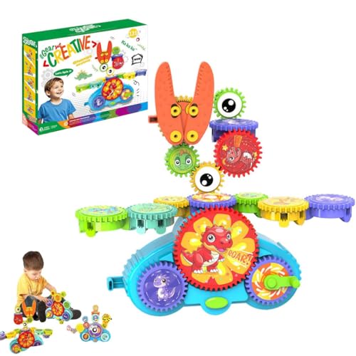 Serifik Creative Learning Building Blocks - Four Styles,Serifik Building Blocks,Gears Schaltung Einsteiger-Bausatz,Zahnrad-Baukasten,Vielseitiges Zahnrad,STEM-Zahnräder-Spielzeug für Kinder (Dino) von Keeplus