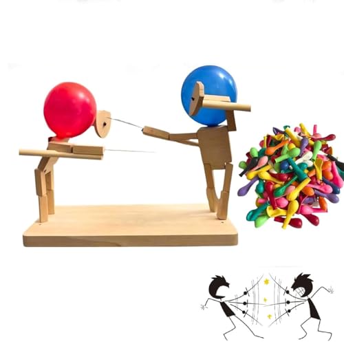Wooden Fencing Puppets, Balloon Bamboo Man Battle, Handgefertigte Zaunpuppen aus Holz, Ballon-Bambus-Mann-Schlacht, Holz-Bots-Kampfspiel für 2 Spieler, Holzkämpfer mit Ballonkopf, Desktop-Kampfspiel von Keeplus