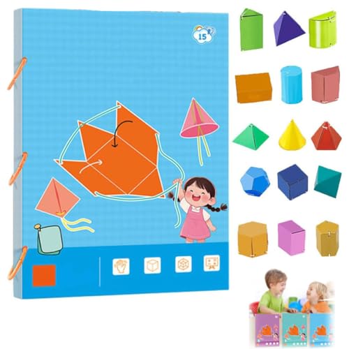 Ziehschnur 3D-Geometrie Lernbuch, 3D-Geometrie-Lernbuch mit Kordelzug, Pull String 3D Geometry Learning Book,Pull String 3D Geometrie Lernbuch, Lehren Volumen & Oberfläche Formeln für Anfänger (15Stk) von Keeplus