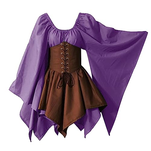 Gothic Kleid Damen, Karnevalskleid Damen Lang Mittelalterliches Renaissance Cosplay Retro Kleid Halloween Vintage Karneval Prinzessin Kleid Gothic Keltisch Renaissance von Keerlonno