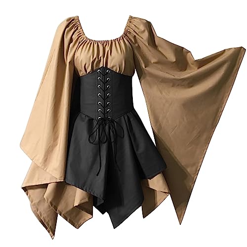 Gothic Kleid Damen, Karnevalskleid Damen Lang Mittelalterliches Renaissance Cosplay Retro Kleid Halloween Vintage Karneval Prinzessin Kleid Gothic Keltisch Renaissance von Keerlonno