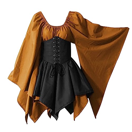 Gothic Kleid Damen, Karnevalskleid Damen Lang Mittelalterliches Renaissance Cosplay Retro Kleid Halloween Vintage Karneval Prinzessin Kleid Gothic Keltisch Renaissance von Keerlonno