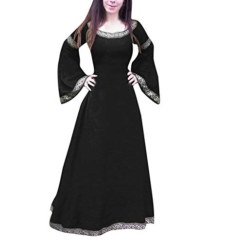 Keerlonno Keltische Kleider Für Damen, Mittelalterliche Kleider Damen Edles Kleid Slim Rundhals Langarm Mittelalter Klassisch Renaissance Kostüm Prinzessin Gothic Kleid Vintage Kleider von Keerlonno