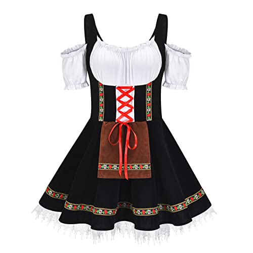 Keerlonno Kleid Damen Oktoberfest Cosplay Trachtenkleid Dirndl Trachtenkleid Dirndl Trachtenkleid Oktoberfest Kleid Damen Oktoberfest Kleid Kostüm (v0831A-Black, S) von Keerlonno