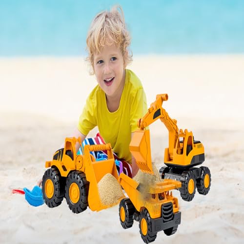 3 Stück Sandspielzeug Bagger Sandkasten Set,Baustellenfahrzeuge Kinder mit Bagger Kipplaster Kippwagen,Reifen aus Softmaterial,Spielstabil Sandspielzeug ab 1-5 Jahr Mädchen Junge Sommerspielzeug (01) von Keho Keho Kehongdun