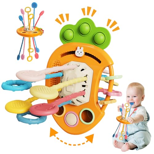 Baby Spielzeug,Karotte Montessori Spielzeug Silikon Zugschnur Aktivitätsspielzeug,UFO Zugschnur Zahn Spielzeug Feinmotorik Aktivitäts Spielzeug,Sensorik Spielzeug für Babys ab 0 1 2 3 Jahre von Keho Keho Kehongdun