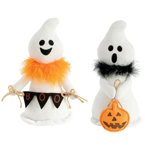 Halloween Deko Geist Plüsch,2 Stück Halloween Plüsch Geister mit BOO,27cm Lustiges Plüschtier Ornament Geist Figuren Gespenst Plüschtier Hält Kürbis Boo Tablett Dekor Geschenke für Kinder (01) von Keho Keho Kehongdun