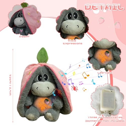Kuscheltier mit Atembewegung,Musik und Warmes Licht,Beruhigendes Schlaf Esel Kuscheltier Stressabbau Stofftier für Schlafende Kinder,Baby Erstausstattung,Babyparty und Neugeborenen Geschenk (02) von Keho Keho Kehongdun
