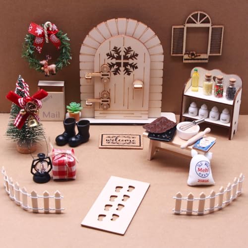 Weihnachten Miniatur Puppenhaus,30 Stück Wichteltür Zubehör Weihnachten Set mit Schneeflocke Tür Weihnachtsbaum und Andere Zubehör,Werkzeug Weihnachten Wichtelzubehör für Wichteltür Puppenhaus (04) von Keho Keho Kehongdun