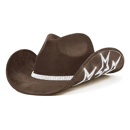 Keilin Cowgirl-Hut mit Strasssteinen, Disco, Cowboyhut, Filz, Western Nashville Junggesellinnenabschied, für Teenager und Erwachsene, Braun, 6 3/4/7 3/8 Keilin Cowgirl-Hut mit Strasssteinen, Disco, Cowboyhut, Filz, Western Nashville Junggesellinnenabschied, für Teenager und Erwachsene, Braun, 6 3/4/7 3/8 von Keilin