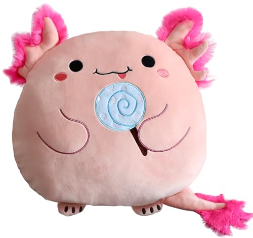 Axolotl Plüschtier Kissen, Süßes Axolotl Kuscheltier Stofftier Weiches Schlammtier Plüschkissen Geschenk für Kinder Mädchen 3+ Jahre(Lollipop,Rosa) von Kekeso