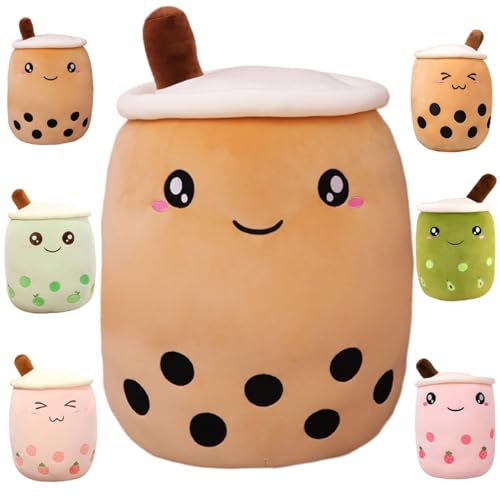 Kekeso Boba Stofftier Plüschkissen Weiches lebensechtes Bubble Pearl Milk Tea Kuschelkissen Cartoon Plüsch Rückenkissen Geschenk Spielzeug (Brown-Big Eyes, 25cm/9.84inch) von Kekeso