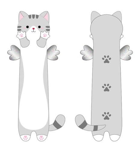 Katze Kuscheltier Süßes Langes Katze Stofftier mit Flügeln Kawaii Katzen Plüschtier Geschenk für Kinder zu Weihnachten, Valentinstag & Geburtstag (Grau, 90cm/35.43in) von Kekeso