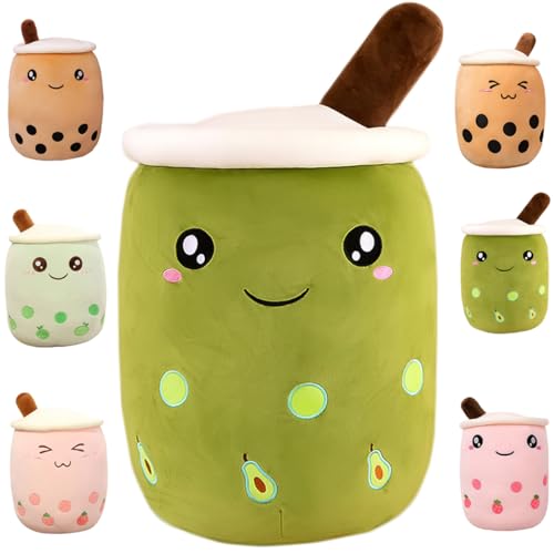 Kekeso Boba Stofftier Plüschkissen Weiches lebensechtes Bubble Pearl Milk Tea Kuschelkissen Cartoon Plüsch Rückenkissen Geschenk Spielzeug (Avocado-Big Eyes, 50cm/19.68inch) von Kekeso