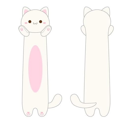 Lange Katze Kuscheltier - Weiches Katzenkissen Stofftier für Kinder & Erwachsene, Süße Kawaii Katzen Plüschtier körperkissen (Creme, Runde Augen, 90cm/35.43inch) von Kekeso