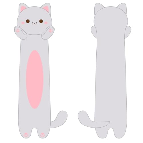 Lange Katze Kuscheltier - Weiches Katzenkissen Stofftier für Kinder & Erwachsene, Süße Kawaii Katzen Plüschtier körperkissen (Grau, Runde Augen, 110cm/43.31inch) von Kekeso