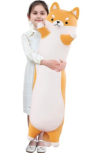 Langes Shiba Inu Plüschkissen, Corgi Plüschtiere Hund Stofftier Plüschkissen Spielzeug Umarmung Kissen für Kinder Geburtstag, Valentinstag, Weihnachten (Yellow, 110cm/43.3inch) von Kekeso
