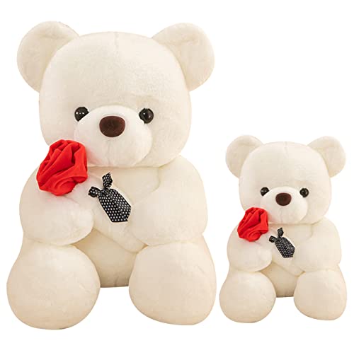 Teddybär Plüschtiere, Niedlicher Teddybär Plüschtier mit Rose, Valentinstag Plüschtiere Bär weiche Geschenke für Freundin, Kinder Freund Ehefrau (White, (25+35) cm=（9.84+13.77) inch von Kekeso