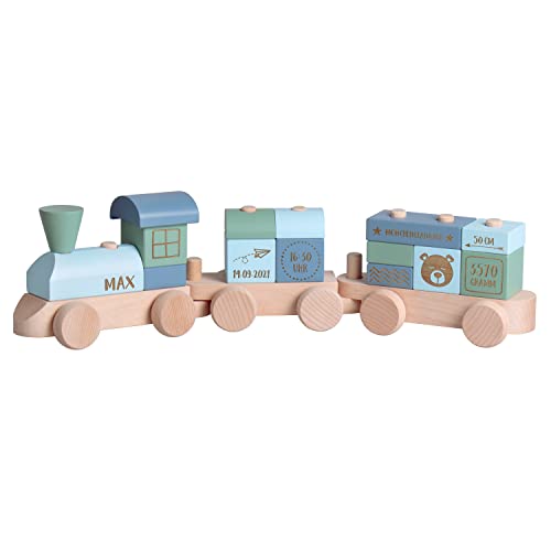 Kekskrone Holzzug Personalisiert mit Namen & Geburtsdaten - Adventure Serie, Blau - Spielzug als Geschenk zur Geburt & Taufe Kekskrone Holzzug Personalisiert mit Namen & Geburtsdaten - Adventure Serie, Blau - Spielzug als Geschenk zur Geburt & Taufe von Kekskrone